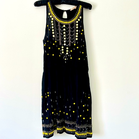 F21 Black and Yellow Beaded Mini Dress - Picture 2 of 8